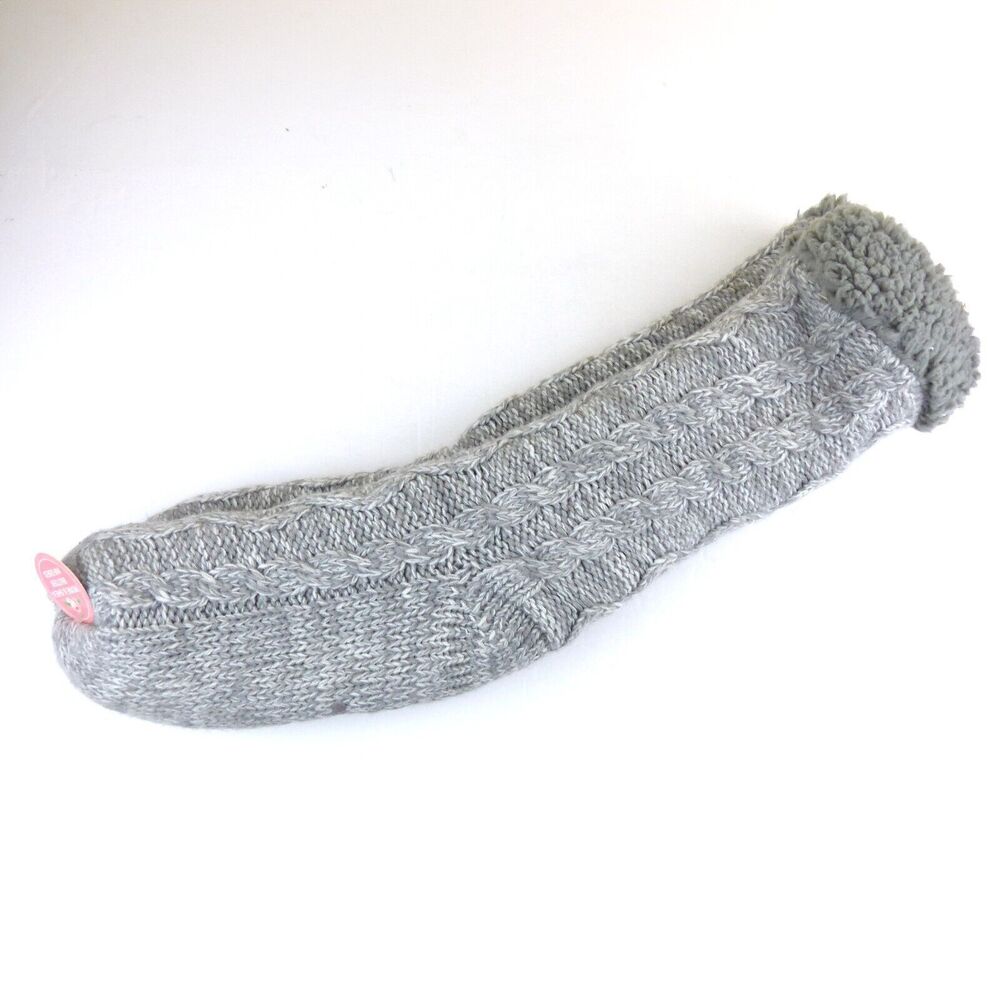 Aromasoles Lounge Socks Cable Knit One Size Gray Lined Rose Shea Butter Non Slip - Picture 5 of 10